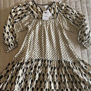 NWT Zara Black and Cream Floral Patterned Boho Dress Kids Girls Size 10